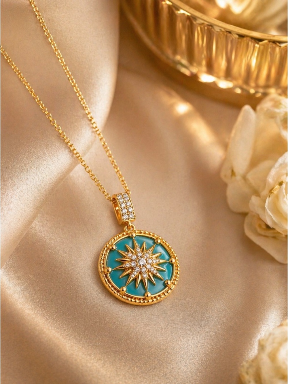 Gold-Tone Turquoise Starburst Pendant Necklace